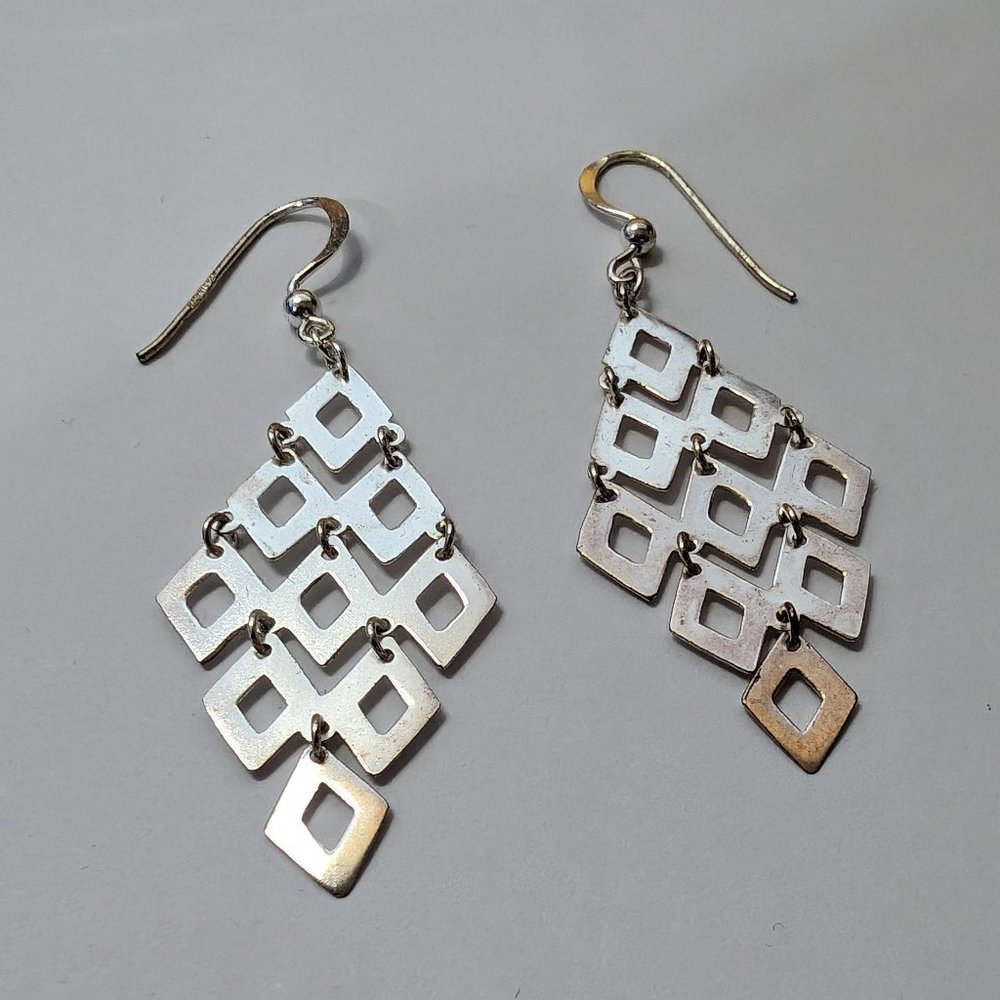 Geometric silver dangly earrings